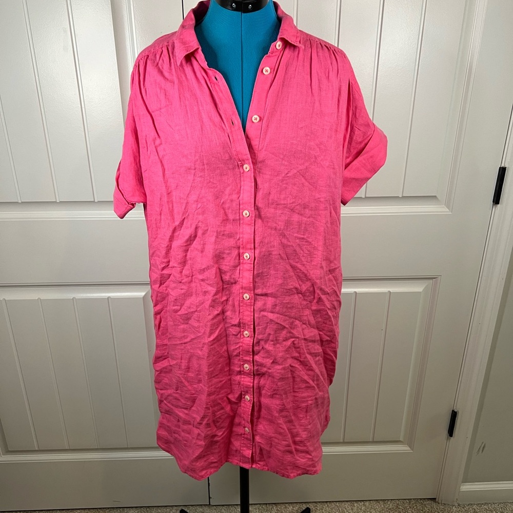 J Crew Baird McNutt Dress Small Womens Pink Irish Linen Relaxed Fit Shirt Dress